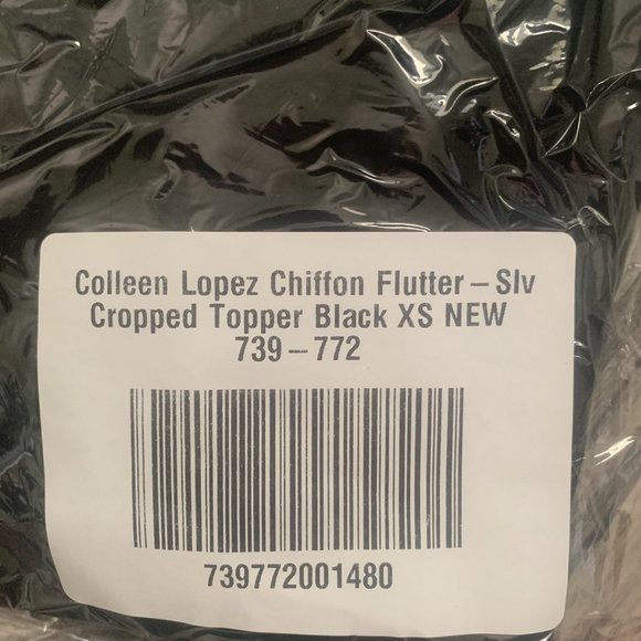 NWT COLLEEN LOPEZ CHIFFON FLUTTER SLEEVE CROPPED TOPPER BLACK XS - Picture 10 of 11